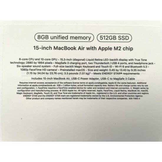 Apple MacBook Air 15-inch with M2 Chip 512GB SSD - Midnight